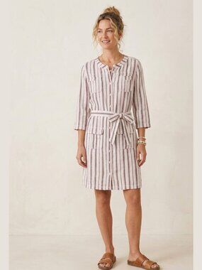 CASLON Striped Utility Button Front Linen Shirt Dress Summer Beachy Casual Chic
